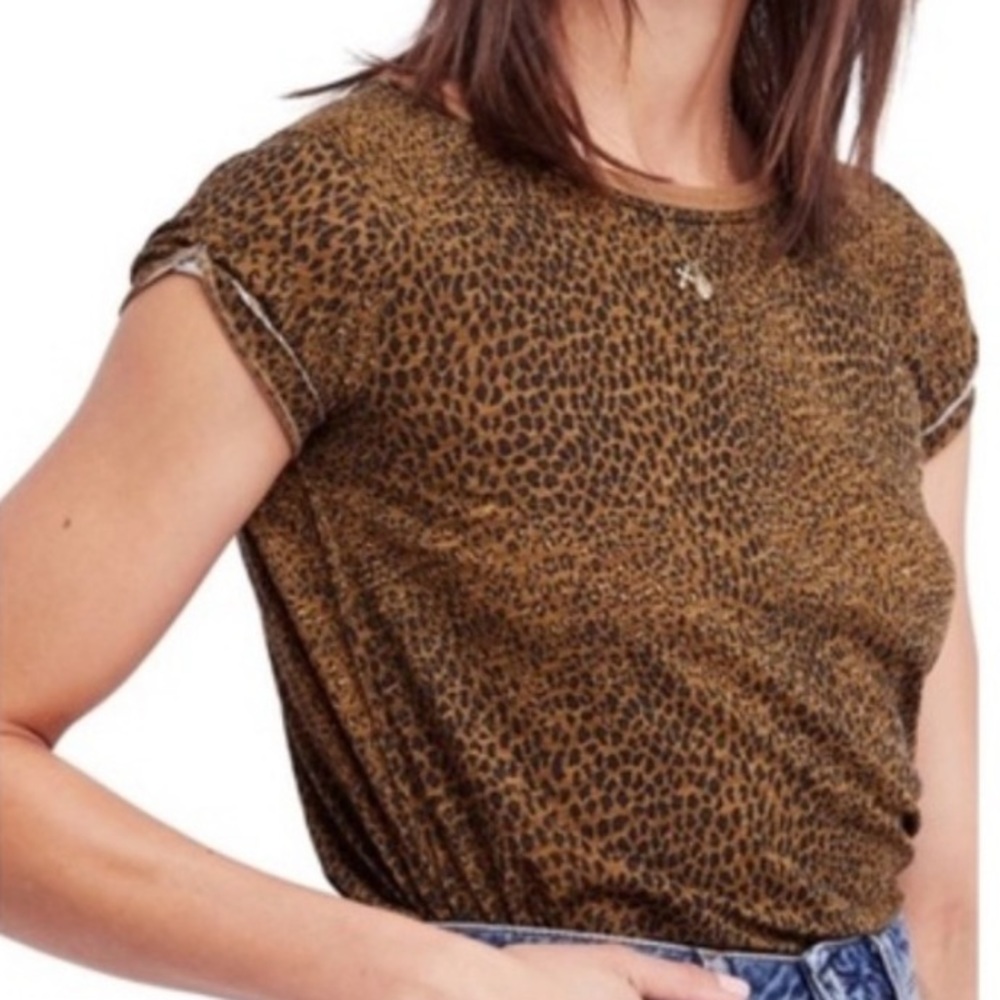 We The Free Clare Leopard Print Short Sleeve Tee